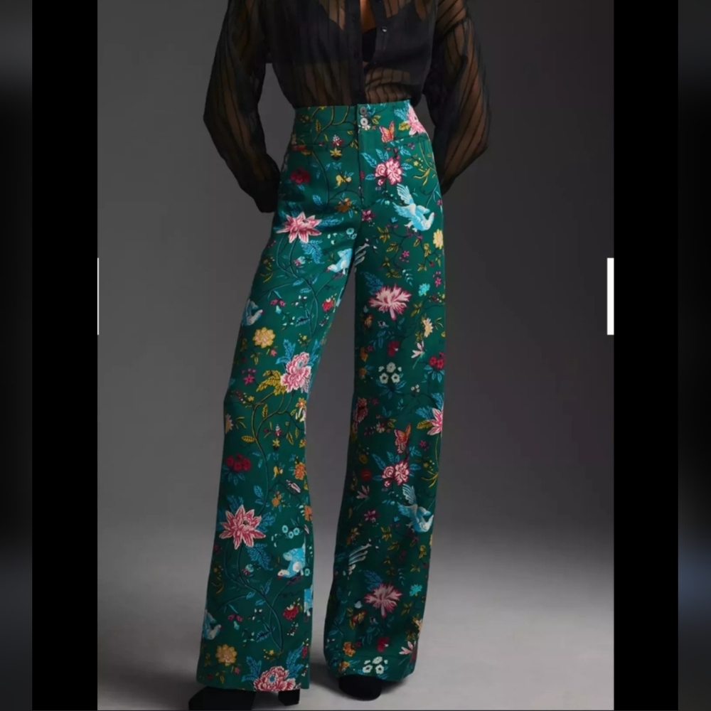 Anthropologie Maeve Wide Leg Trousers Motif Size 8 Womens